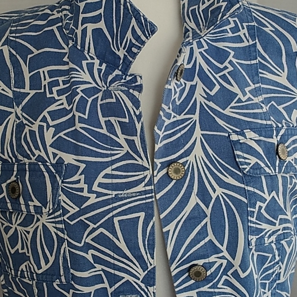 JM Collection, Blue Geometric Cotton Jacket.Sz 10. - Picture 2 of 8